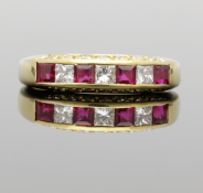 Vintage 18ct Yellow Gold Ruby & Diamond Eternity Ring 1993