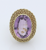 20th Century 18ct Gold Amethyst Solitaire Dress Ring
