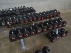 Gym Gear Rubber Covered Dumbells on Rack 10 Pairs 25-47.5 KG