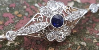 2.0ct Diamond & Royal Blue Sapphire Brooch - Platinum /Gold metal (5.10grams)