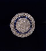 Art Deco 0.75ct Diamond & Sapphire Cluster Ring 18ct White Gold