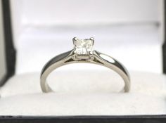 Platinum Diamond Solitaire Princess Cut Claw Set Engagement Ring 0.37ct Size Q