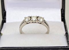 9ct White Gold Three Stone Claw Set Diamond Ring 0.75ct Size K 1/2