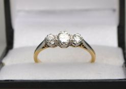 18ct Yellow Gold & Platinum Diamond Three Stone Claw Set Ring 0.50ct Size P