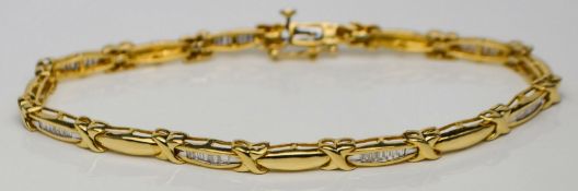 18ct Yellow Gold Baguette Cut Diamond Set & Cross Link Bracelet 6.5
