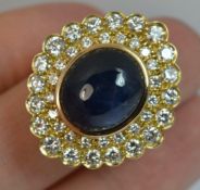 Sapphire and Diamond Cluster or cocktail Ring