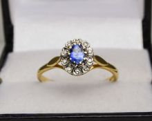 18ct Yellow Gold Sapphire & Diamond Claw Set Ring Size R