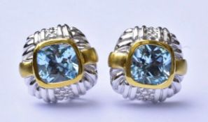 Judith Ripka Topaz Earring set in 18k Yellow Gold and Sterling Silver