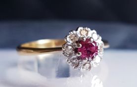 18kt Gold, 1.0ct Ruby & Diamond Ring - (3.4grm)