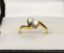 18ct Yellow Gold Two Stone Diamond Claw Set Twist Ring 0.40ct Size H 1/2