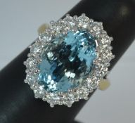 Aquamarine & 1.60ct Diamond 18ct Gold Cluster Ring