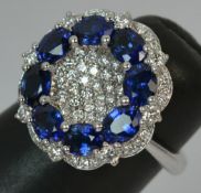 Sapphire and Diamond Cluster Ring