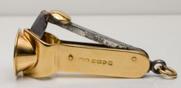 Antique 18ct Yellow Gold Cigar Cutter Fob Chester c.1911 Heavy