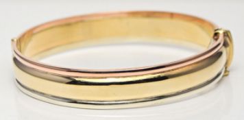 9ct Multi Gold Three Tone Hinged Bangle / Bracelet