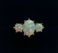 Three Stone Opal Ring 18ct Yellow Gold