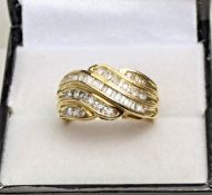 10ct Yellow Gold Baguette & Brilliant Cut Diamond Five Row Ring 0.50ct Size K