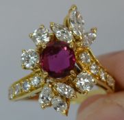 1.75ct Diamond & Ruby 18ct Gold Cluster Cocktail Ring