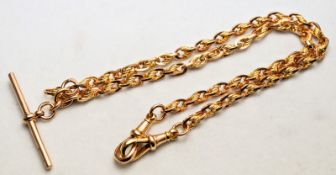 Antique 9ct Solid Yellow Gold Fancy Link T-Bar Pocketwatch Chain / Necklace 1936
