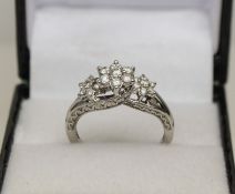 LOT WITHDRAWN 9ct White Gold Diamond Flower Cluster Ring 0.50ct Size M 1/2