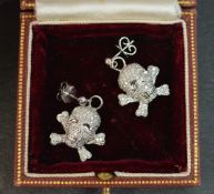 White Gold SKULL Crossbones Earrings