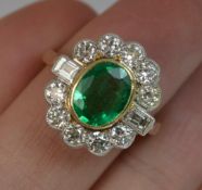 LOT WITHDRAWN | Large Emerald & 1.30ct Old Cut Diamond 18ct Gold Cluster Ring