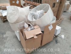 Various lamp shades on pallet