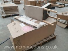 Pallet containing 2x amish chairs, 1 x fabric chair and 2 x blinds