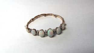 Stamped 15ct Vintage Diamond & Opal Bracelet on Expanding Bracelet
