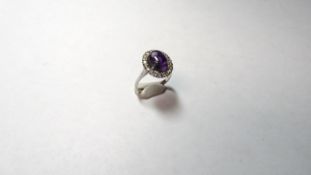 14ct White Gold Diamond & Amethyst Cluster Ring