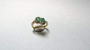 18ct Yellow Gold Diamond & Emerald Double Cluster Ring