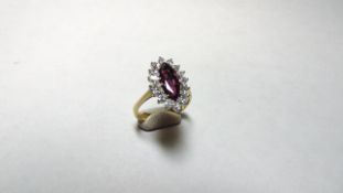 18ct Yellow Gold Diamond and Marquise Cut Ruby Cluster Ring