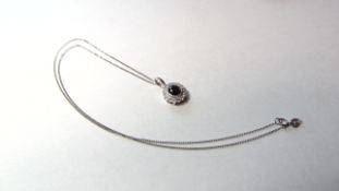 18ct White Gold Black & White Diamond Cluster Pendant on 9ct White Gold 16