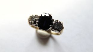 18ct Yellow Gold Sapphire & Diamond 3 Stone Ring