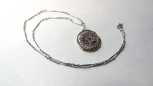 Vintage/Antique Unhallmarked Diamond and Ruby Circle Pendant and Necklace