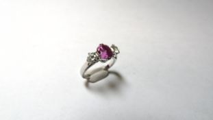 Unhallmarked Diamond & Pink Sapphire 3 Stone Ring