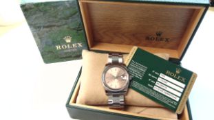 Rolex Gents Date Salmon Baton Dial Steel Oyster Bracelet 115200