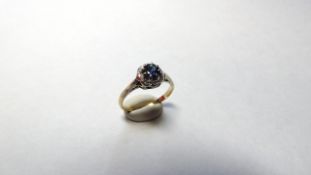 Vintage Sapphire & Diamond Cluster Dress Ring Stamped 18ct
