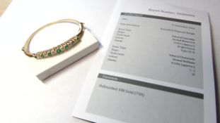 Vintage 18ct Yellow Gold Emerald and Diamond Bangle