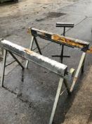 2 Tough built C470 saw horse foldaway site tables & 1 adjustable roller stand