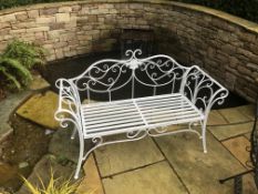 NEW BOXED ORNATE WHITE IRON BENCH