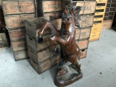 LARGE SOLID WOOD REARING MUSTANG HORSE