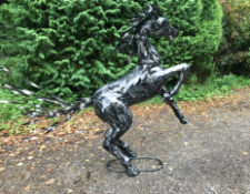 LARGE FREESTANDING METAL HORSE REARING