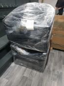 Two leather tub chairs with legs