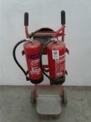 Fire truck which two fire extinguishers