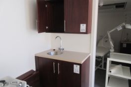 290mm diameter stainless steel sink in marble top with base unit and wall cupboard