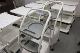 Two multi shelf mobile work trolleys