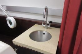 Three Stainless steel 290mm dia sink with mixer tap & marble top