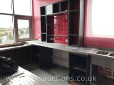 Wood and Glass Shelving Unit with Stainless Steel Counter
