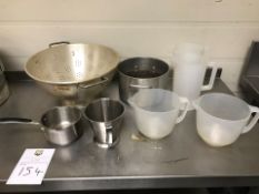 Selection of Baking Equipment Including Pot, Pan, Jug, Measuring Jugs and Large Collindor