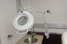Illuminated magnifier on articulated spring arm